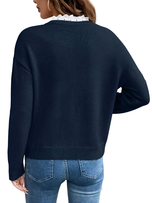 Céline | Chic Knitted Sweater with Elegant Lace Collar