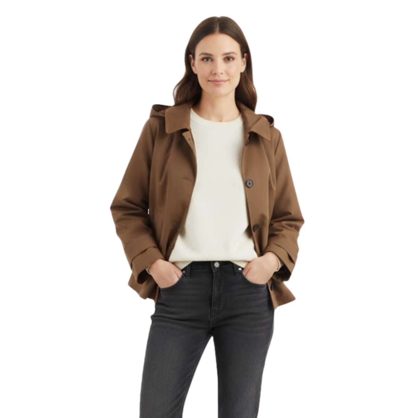 Women's Short Jacket with Hood and Lapel Collar