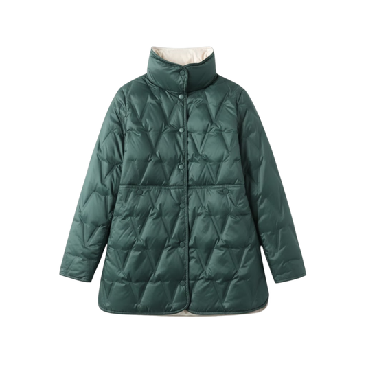 Women's Long Denim Coat with Sheepskin Lining and Faux Fur Collar