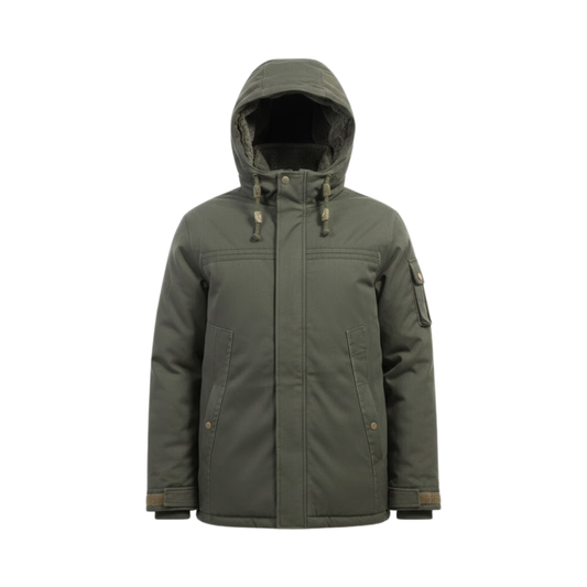 Imperé Line | Men's Military Parka in Washed Cotton and Thick Fleece