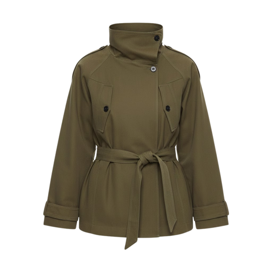 Casual Women's Jacket Korean Style Chic with Belt and Stand-up Collar