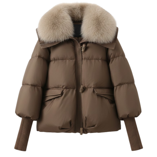 Women's Thick Quilted Cotton Winter Jacket with Faux Fur Collar – Warm Parka