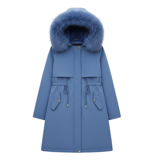 Women's Long Thickened and Warm Parka with Wool Lining and Fur Hood