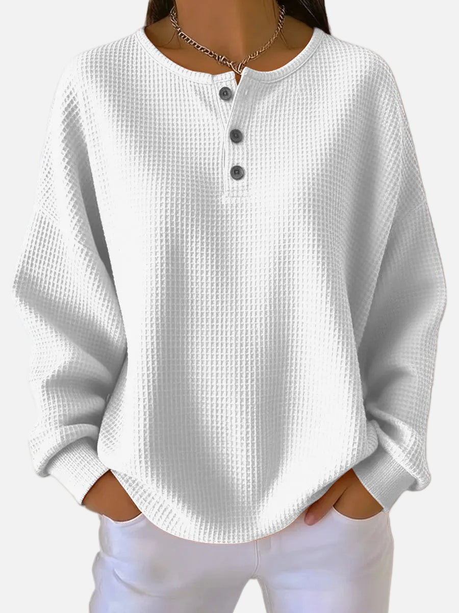 Nuria - Cosy Waffle Knit Henley Sweater