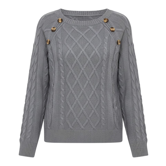 Twisted knit sweater for women, round neck, thick fabric, elegant and stylish