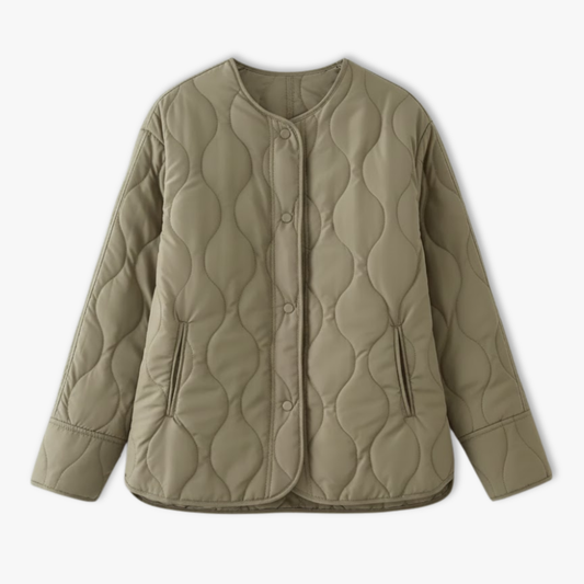 Quilted jacket for women, fitted cut, diamond texture, stand-up collar