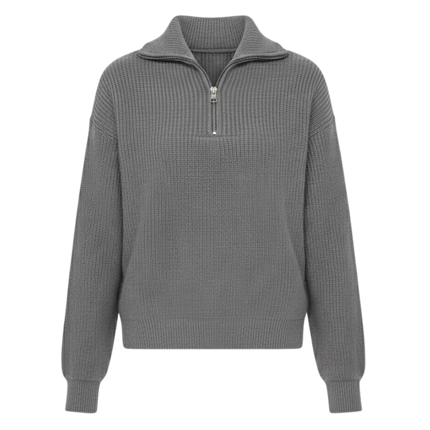 Elegant women's sweater with high collar and half zipper, soft knit, casual