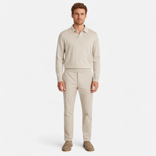 Imperé Line | Men's Long Sleeve Polo – Classic Collar and Elegant Structured Knit