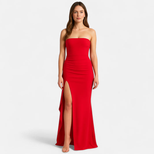 Ancienne Monde | Strapless Dress with High Slit for Women – Bold Elegance, Contemporary Evening Glamour