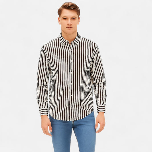Imperé Line | Men's Long Sleeve Striped Shirt – Light Layering, Timeless Coastal Elegance