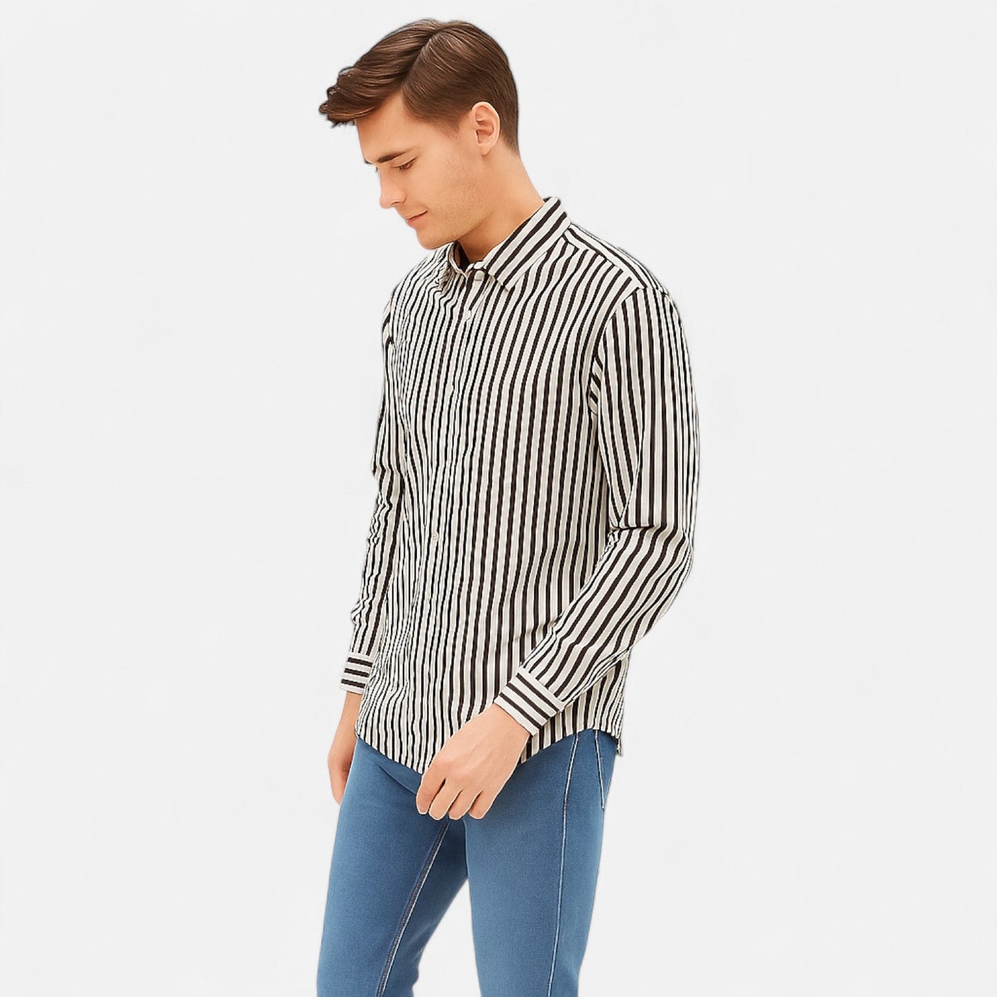 Imperé Line | Men's Long Sleeve Striped Shirt – Light Layering, Timeless Coastal Elegance