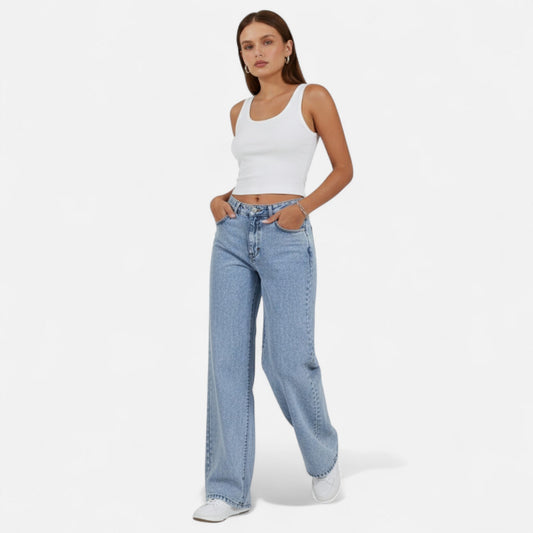 Imperé Line | Women's High Waist Wide Belted Jeans