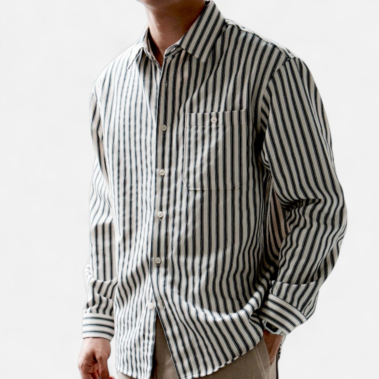 Imperé Line | Men's Long Sleeve Striped Shirt – Light Layering, Timeless Coastal Elegance