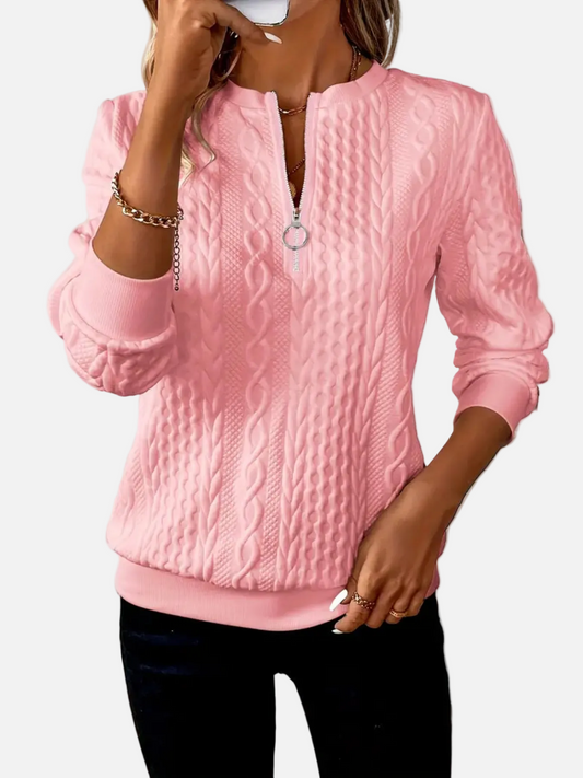 Amalie - Cable Knit Zip Sweater for Women