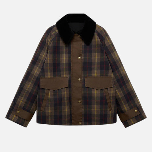 Ancient World | Plaid Jacket for Women – Soft Faux Fur Collar