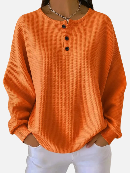 Nuria - Cosy Waffle Knit Henley Sweater