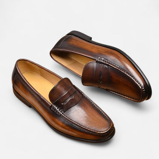 Imperé Line | Men's Leather Penny Loafers – Black Elegance Slip-On for Office & Occasions