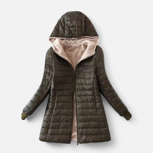Ancient World | Women's Mid-Length Parka with Hood and Lambswool Lining
