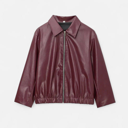 Ancient World | Vintage Bordeaux Leather Jacket for Women